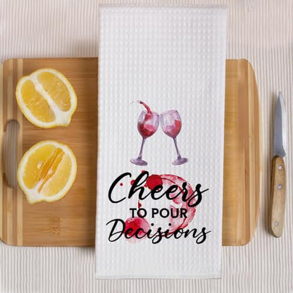 Cheers to Pour Decisions Funny Kitchen Towels 2 Pack, Sweet New House Gift for The Hostess, Christmas Birthday Housewarming Gift for Mom Grandma Sisters Neighbors Friends - color: Decisions Set