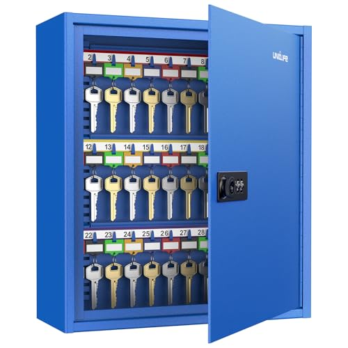 Uniclife 60 Keys Key Lock Box with Code, Wall Mount Key Box, Key Cabinet with Key Racks and Tags, Lock Box for Keys, Key Lockbox, Key Storage Box for Home Office & Company, Blue - color: Blue, size: 60 Keys