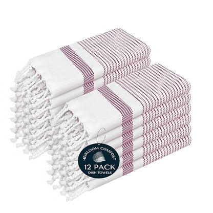 Burgundy Wine Turkish Kitchen Towels 16x26 Inch, 12 Pack, 100% Cotton, Ultra Absorbent, Soft, Fast Dry, Washable, Dish Towel with Tassels for Drying Dishes, Cleaning, Everyday Use - color: Burgundy Wine, style: 12 Pack