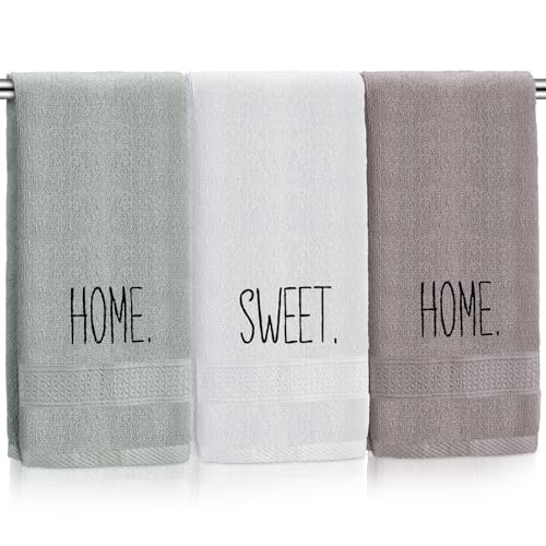 Peryiter 3 Pcs Neutral Modern Farmhouse Hand Towel 100% Cotton Minimalist Bathroom Towels Decorative Set 13x29 Inch Embroidered Facecloth for Bathroom Decor Home Housewarming New Owner Gifts - color: Neutral Color, style: Home Style