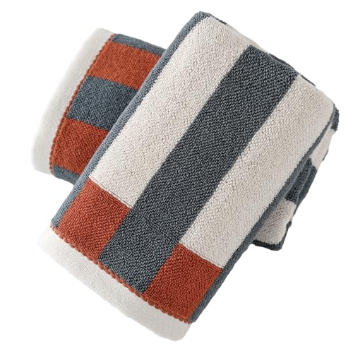 sense gnosis Rust Red and Dark Grey Striped Hand Towels, 100% Cotton Reversible Retro Decorative Bathroom Towels, Highly Absorbent Quick Dry for Spa, Gym, Guest 2-Piece Set Hand Towels, 13" X 29" - color: Rust Red & Dark Grey Striped