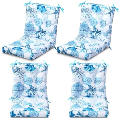 Hoteam 4 Set Outdoor Patio Chair Cushions 20 x 42 in Deep Seat Waterproof Patio Cushions Set for Furniture Replacement Removable Seat and Back (Ocean) - style: Ocean