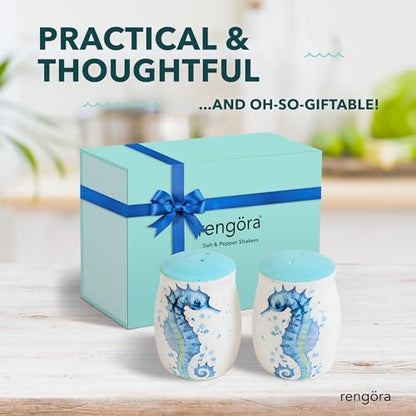 Seahorse Salt and Pepper Shakers, Ceramic Coastal Set | Playful Seahorse Design Brings Coastal Charm to Every Meal
