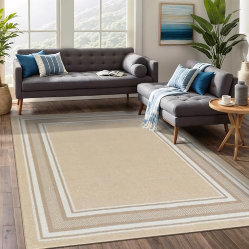 Beverly Rug Non Slip Area Rugs 3x5 Modern Bordered Non Skid Rubber Backing Soft Area Rug for Living Dining Room Easy to Clean Non Shedding Kitchen Bedroom Indoor Carpet 3 x 5 Beige - color: Beige, size: 3' x 5' (Rectangular)
