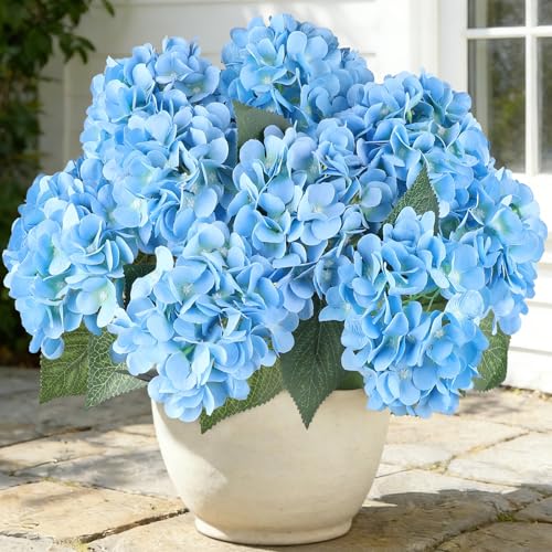 AGIRL Artificial Flowers for Outdoor 3 Bundles Blue Faux Silk Hydrangea | UV Resistant Fake plants Lifelike Faux Flowers for Outdoor Garden Patio Porch Balcony Home Decor Wedding Party Centerpieces - color: Blue, size: 3
