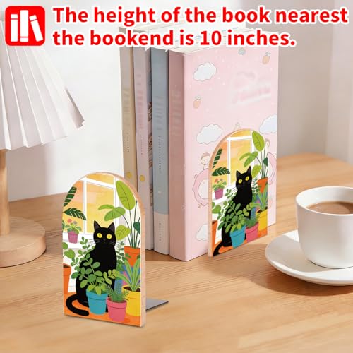 Potted Plant and Cat Wooden Bookends, Book Ends for Shelves | 1 Pair 5"x3.15" Decorative Wood Book Supports, Cute Shelf Stoppers for Heavy Books, Office Desk, Study Room & Home Decor - style: Potted Plant and Cat
