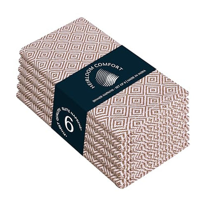 Brown Cloth Napkins Set of 6, Diamond Pattern Weave, 16x16 Inch, 100% Cotton, Durable & Washable Fabric Table Linen for Dinner, Rustic Dining, Everyday Meals & Festive Occassions - color: Brown, size: 16" x 16" (Set of 6)