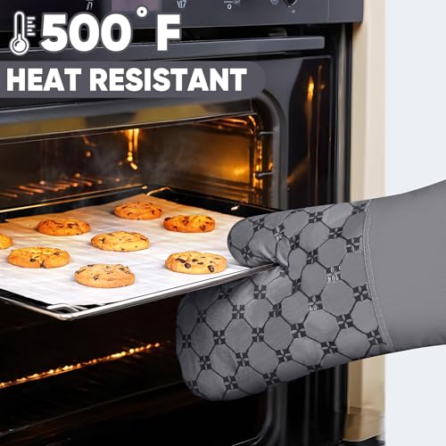 Oven Mitts Kitchen Towels Dishcloths with Pot Holders Sets 12PCS, Dish Towels Sets, Oven Gloves Pot Pads Heat Resistant 500 Degrees with Non-Slip Silicone Surface for Cooking Baking Grilling-Grey - color: Gray