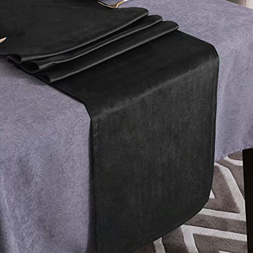 Velvet Black Table Runner 14x95 Inch Dresser Scarf Luxury Rustic Indoor Outdoor Farmhouse Christmas Table Runners for Home Dining Coffee Table Bedroom Decoration - color: Lis Velvet- Black, size: 95"x14"-1Pc