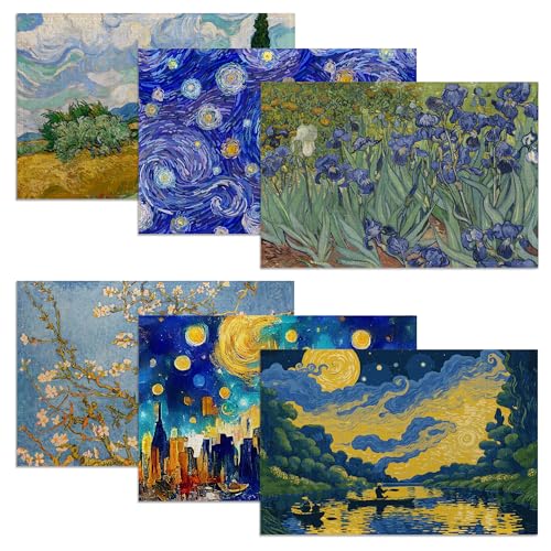 Van Gogh Style Watercolor Painting Placemats, 12 x 18 inch, Linen Table Runner Kitchen Dining Room Decor Holiday Decor Rustic Vintage Waterproof Washable Table Runner Set of 6 - color: Van Gogh Style Watercolor Painting