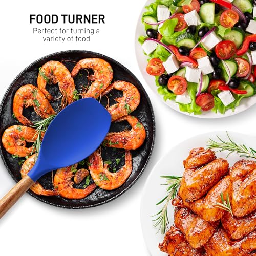 Zulay Kitchen 5 Piece Silicone Utensil Set | Non-Stick Silicone Cooking Utensils Set with Acacia Wood Handles - 464°F Heat Resistance Kitchen Utensils Set - Dark Blue - color: Royal Blue, size: 5-Piece Set