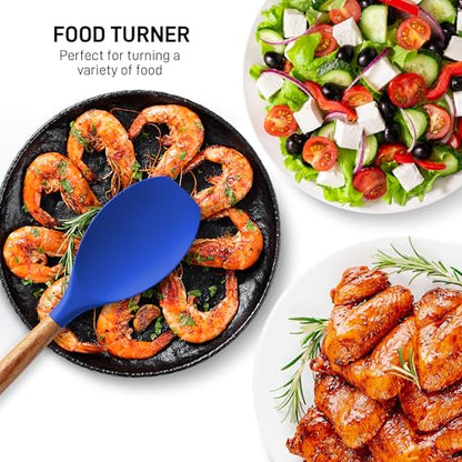 Zulay Kitchen 5 Piece Silicone Utensil Set | Non-Stick Silicone Cooking Utensils Set with Acacia Wood Handles - 464°F Heat Resistance Kitchen Utensils Set - Dark Blue - color: Royal Blue, size: 5-Piece Set