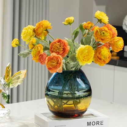Glass Handmade Decorative Vase Ombre Centerpiece Vase with Yellow Base, Flower Vase for Home Decoration (Low vase) - size: low vase