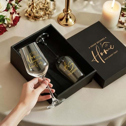 AW BRIDAL House Warming Gifts New Home Wine Glasses Set of 2 for Couples | New Apartment Gift Basket for Homeowner, Cool Housewarming Party Decorations Ideas, 2026 Closing Gifts for Home Buyers - style: Housewarming (Home)