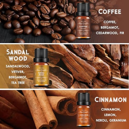 WECONA Men's Fragrance Oils Set, 6 x 10 mL for Candle & Soap Making | Leather, Sandalwood, Coffee, Cedarwood, Cinnamon Scents; Candle & Soap DIY