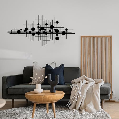 Rajukit Geometric Metal Wall Art Decor for Home | Modern abstract metal wall sculpture. Black finish. Ideal for living room. Size: 33.9 x 15.7 inches. - size: 33.9"L x 15.7"W