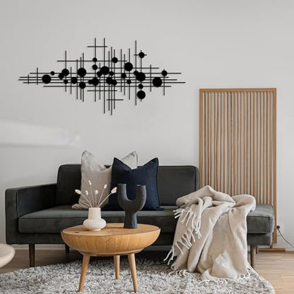 Rajukit Geometric Metal Wall Art Decor for Home | Modern abstract metal wall sculpture. Black finish. Ideal for living room. Size: 33.9 x 15.7 inches. - size: 33.9"L x 15.7"W