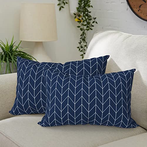 DYTXIII Pack of 2 Waterproof Outdoor Lumbar Pillow with Inserts, 12x20 in Rectangle Decorative Patio Throw Pillow for Home, Sofa,Bench and Patio Furniture, Herringbone Navy - color: Herringbone Navy, size: 12x20 Inch (With Inserts)