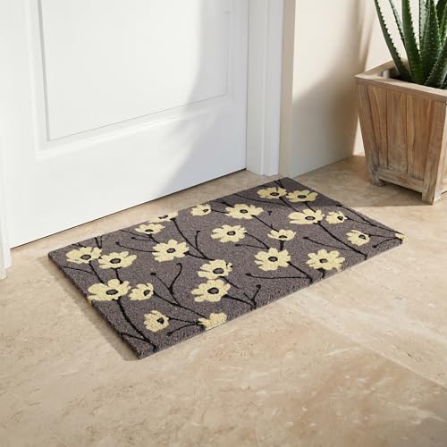 Fab Habitat Non Slip Doormat - Durable, Thin - Natural Coir & Rubber - Entryway, Front Door, Porch, Patio - Wild Flowers - Gray Doormat - (18" x 30" Non-Slip) - color: Wild Flowers - Gray, size: Large (18 x 30 inch) - Extra Thin, Low Profile