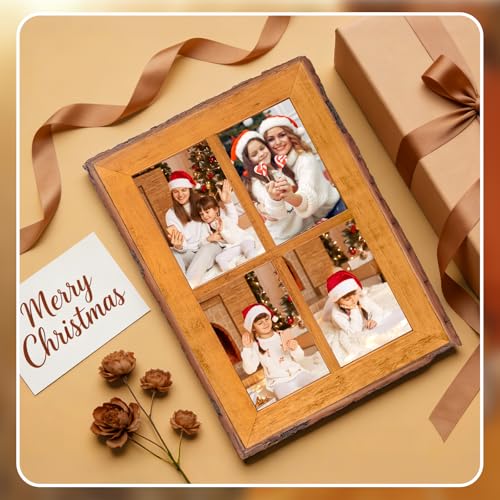 Golden State Art 4x6 Collage Picture Frame,Solid Wood&Real Glass,4 Photos | Multi Picture Frame for (4) 4x6 Photos - Natural Bark Edges Design - Farmhouse Collage Wall Decor - Rustic Brown - size: 4 Openings 4x6