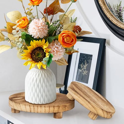 3 pcs Wooden Stool Display Stand, Round Plant Stand, Farmhouse Indoor Small Plant Stand Round Display Stand Wood-Flower Pot Supports Plant for Indoor Outdoor Home, GardenPatio Decorative