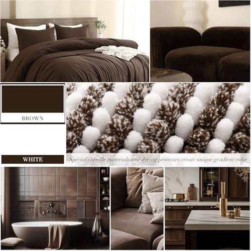 Bathroom Rugs Sets 3 Piece, Toilet Rugs U-Shaped Contour Bath Mat Set, Long Striped Absorbent Non Slip Chenille Shower Mat, Brown - color: Brown, size: 20"x47"+16"x24"+ U Shape 20"x24"