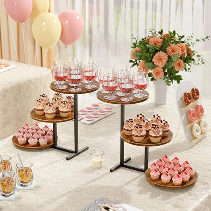Emfogo 3 Tier Cupcake Stand for 50 Cupcakes, Wooden Cup Cake Tiered Tray Stands, Wood Desert Tier Stands for Dessert Table Display Set for Party Afternoon Tea Baby Shower Wedding Birthday (2 Pack) - color: 2pack 9.8" diameter