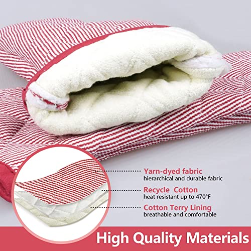 Yarn Dyed Oven Mitts 1 Pair， 100% Cotton Heat Resistant 470 Degree | Oven Gloves for Men Women Cooking Baking Barbecue BBQ Microwave Crafting Machine Washable Pot Holders Mittens (Red 2) - color: Oven Mitts - Red 2