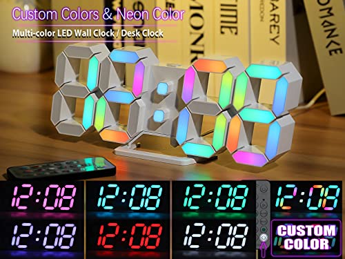 Wall Clock Neon Digital Clock 3D LED Desk Clock Large Display 9.7" RGB Clock Alarm Clock for Bedroom Living Room,Remote,Brightness Dimming, Date,Temp - color: 9.7in Clock-neon Light
