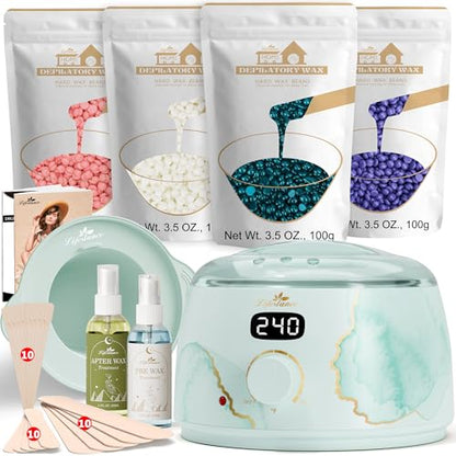 Lifestance Waxing Kit for Women & Men - L3 Serene Gold Digital Warmer, Silicone Wax Pot Liner, Hair Removal Kit with 14.1oz Hard Wax Beads & Oil Spray, Professional for Home Brazilian Bikini Face Leg - color: Chic Enhanced LCD (Serene Gold) Kit