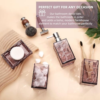 GAHEFY Lavender Purple Bathroom Accessories Set with Toothbrush Holder, Soap Dispenser, Tumbler, Soap Dish, Purple Bathroom Decor,Acrylic (Purple-4pcs) - style: Purple-4pcs