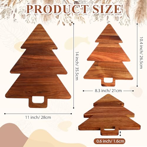 Lallisa 2 Pieces Christmas Tree Charcuterie Board Wooden with Handles Christmas Cutting Board Platter Acacia Kitchen Cutting Chopping Board for Kitchen Cheese Fruit Bread Snack Dessert, 2 Sizes