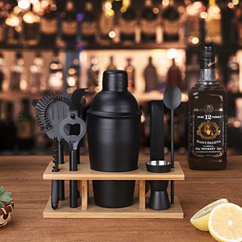 JNWINOG Cocktail Shaker Set Stainless Steel Bartending Kit 18.6oz Cocktail Bar Set Cocktail Mix Drink Making Kit Professional Bar and Home Drink Bar Tools for Bartender (Matte Black, 9Pcs) - color: Matte Black, size: 9Pcs