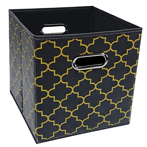 Black Foldable Storage Cubes Bins , Fabric Storage Box Cubes Organizer Baskets with Dual Handles for Home Organizer Grey Gold - color: Grey Gold, size: 1 Pack