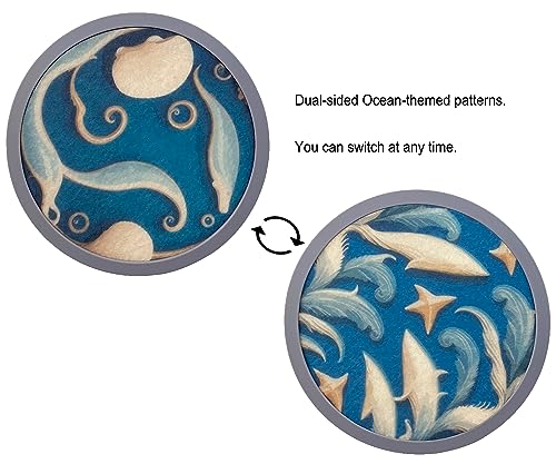 Absorbent Coasters for Drinks with Holder - 6packs, Silicone Coastes with Soft Felt Insert (4.3 inch Coasters with 4.5 inch Holder, Dual-Sided Ocean -Themed Patterns) - color: Dual-sided Ocean-themed Patterns