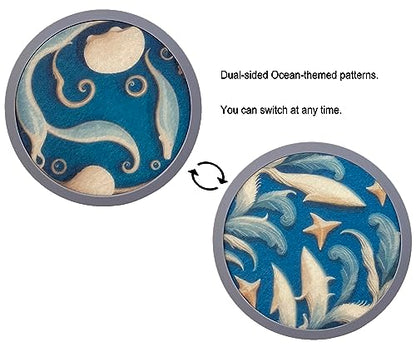 Absorbent Coasters for Drinks with Holder - 6packs, Silicone Coastes with Soft Felt Insert (4.3 inch Coasters with 4.5 inch Holder, Dual-Sided Ocean -Themed Patterns) - color: Dual-sided Ocean-themed Patterns