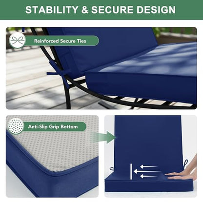 Summsun High Back Patio Chair Cushions 20 x 20 Inch, Navy, Set of 4 | High-Resilience Foam, Non-Slip Bottom, Water Resistant, Removable Cover, Hidden Zipper, Fit for Garden, Lawn, Patio Furniture - color: Navy