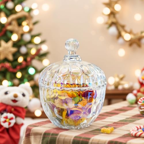 22 oz Large Glass Candy Dish with Lid Crystal Cookie Jar Covered Candy Bowl | Colorful Decorative Storage Jar for Office Desk Coffee Table, Crystal Candy Dish for Easter, Christmas, Wedding - color: Ab,22 oz