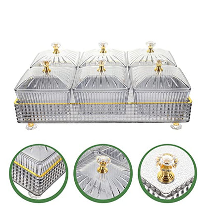 Cabilock Divided Serving Tray with Lid Dry Fruit Tray with Lid 6 Compartment Snack for Candy Nuts Desserts Removable Small Bowls for Home Party Ktv