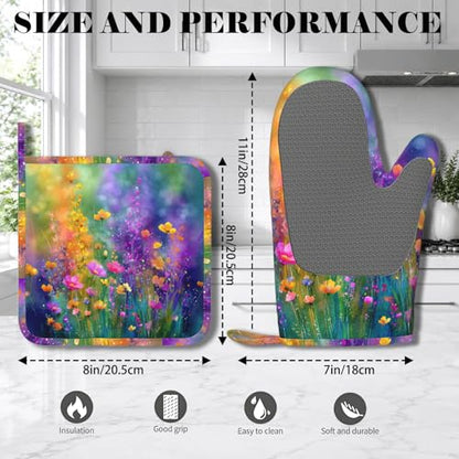 Wild Lavender Oven Mitts and Pot Holders Sets Silicone Heat Resistant Kitchen Oven Gloves Pot Holder for Cooking Baking Grilling BBQ - color: Wild Lavender