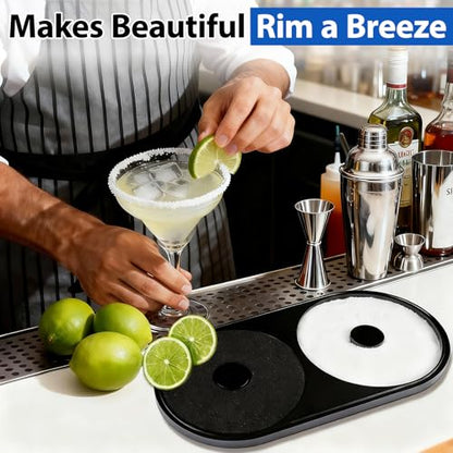Margarita Salt Rimmer Set, 1 Pack Bar Salt and Sugar Rimmer with Sponge, 2-in-1 Bar Glass Cocktail Rim Set, Dishwasher Safe Black Barware Tools for Margarita Mojitos (Black) - size: 【2 IN 1 Salt Rimmer】*1