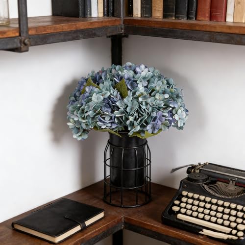 Kimura's Cabin 6pcs Hydrangea Artificial Flowers Silk Fake Hydrangeas,Blue | Faux Hydrangea Flower with Stems,Farmhouse Garden Arrangements,Home Table Centerpieces,Wedding Bouquets,Vase Filler Decor - color: Cerulean Blue