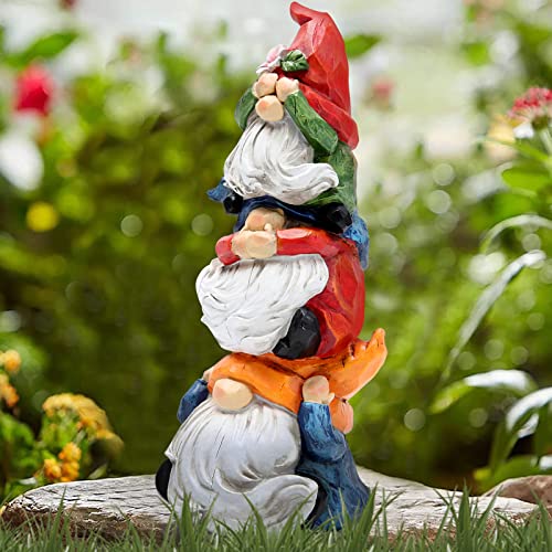 Hodao Spring Gnome Decor Statue, Resin Three Wise Gnomes Figurine with See No Evil Hear No Evil Speak No Evil Design, Cute Tiered Tray Shelf Table Accent, Year Round Gift - style: Three Wise Gnom