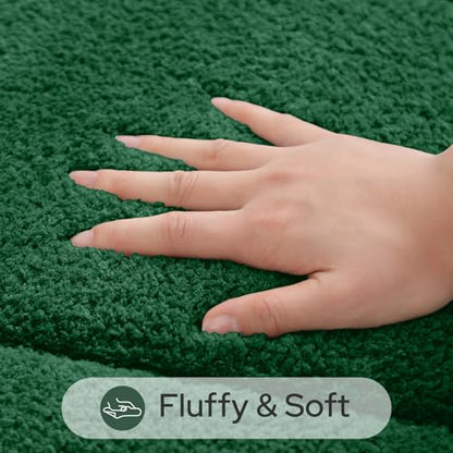 HOMEIDEAS Dark Green Oval Bathroom Rug Sets 2 Piece 20" x 32" + 16" x 24" | Microfiber Bath Mats, Non-Slip TPR Backing, Ultra Absorbent & Quick Dry, Machine Washable for Bathroom, Shower, Tub - color: Dark Green