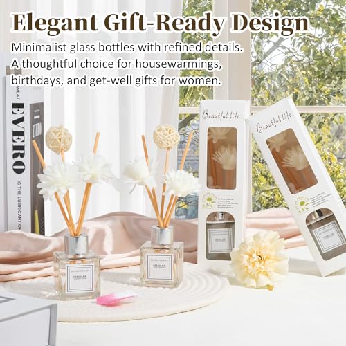 Reed Diffuser Set of 2, Jasmine Scent Oil Diffuser with Sticks for Home Fragrance, Office Living Bedroom Decor, Bathroom Decor and Accessories, Air Fresheners Gift Set, 1.7 fl oz/50ml x 2