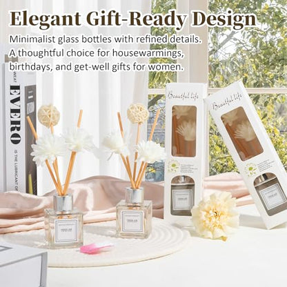 Reed Diffuser Set of 2, Jasmine Scent Oil Diffuser with Sticks for Home Fragrance, Office Living Bedroom Decor, Bathroom Decor and Accessories, Air Fresheners Gift Set, 1.7 fl oz/50ml x 2