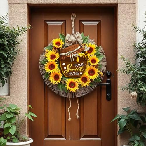 Housewarming Gifts New Home Sweet Home Decor, Welcome Sign for Front Porch, Wood Honey Pot House Warming Ornaments, Rustic Farmhouse Wall Art for Kitchen Livingroom (Brown)