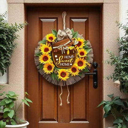 Housewarming Gifts New Home Sweet Home Decor, Welcome Sign for Front Porch, Wood Honey Pot House Warming Ornaments, Rustic Farmhouse Wall Art for Kitchen Livingroom (Brown)
