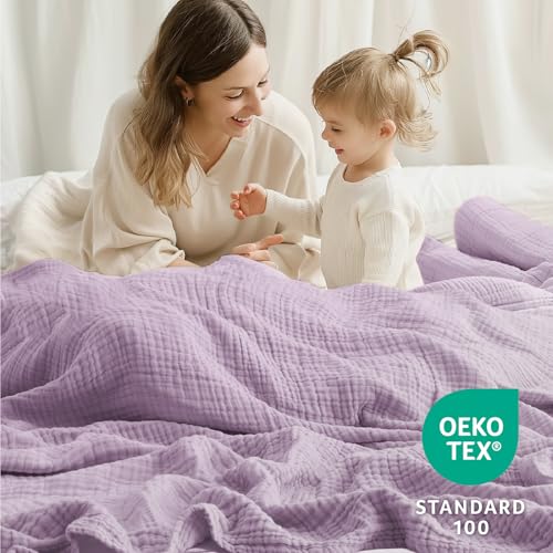 100% Cotton Muslin Blanket 40" x 40", Breathable and Lightweight Cotton Throw Blankets, Soft Cooling Summer Gauze Blanket for All Season, Lavender - color: 04 - Lavender, size: Baby ( 40"x40")