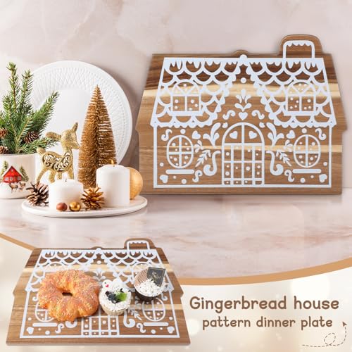 Christmas Gingerbread House Cutting Board Acacia Wood Serving Board Wooden Serving Platter Tray Cheese Fruit Bread Christmas Holiday Xmas Kitchen Decoration - style: Christmas Gingerbread House